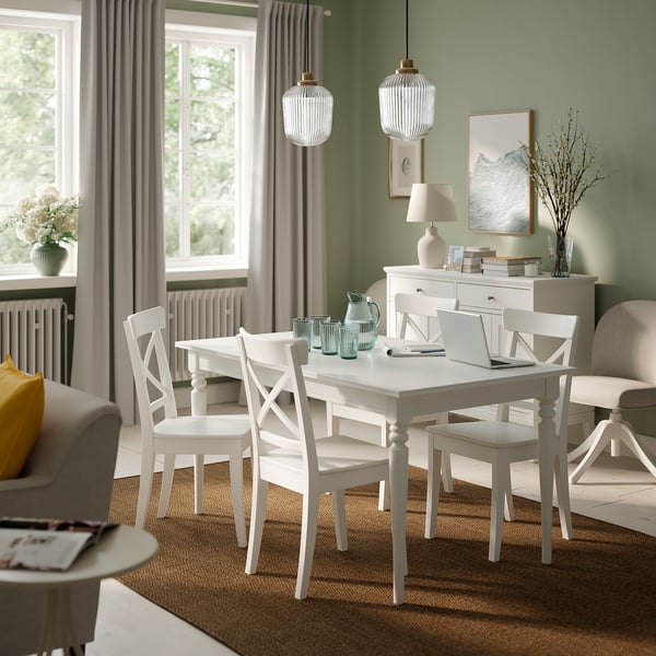 ROSENTORP / ROSENTORP table and 4 chairs, white/white, 155/215x87 cm