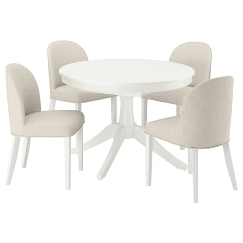 ROSENTORP / ROSENTORP table and 4 chairs, white/Kilanda light beige white, 110/155 cm