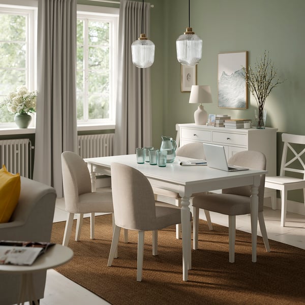 ROSENTORP / ROSENTORP table and 4 chairs, white/Kilanda light beige white, 155/215x87 cm