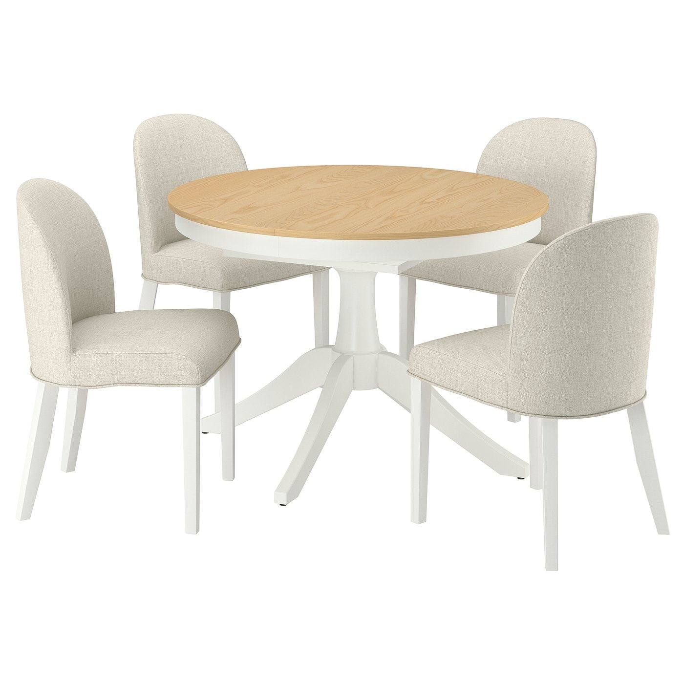 ROSENTORP / ROSENTORP table and 4 chairs, ash veneer white/Kilanda light beige white, 110/155 cm