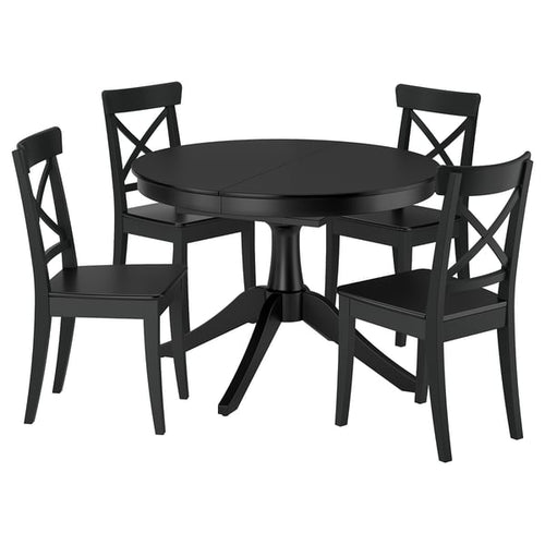 ROSENTORP / ROSENTORP table and 4 chairs, black/black, 110/155 cm