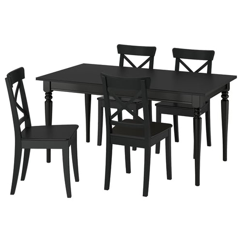 ROSENTORP / ROSENTORP table and 4 chairs, black/black, 155/215x87 cm