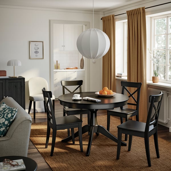 ROSENTORP / ROSENTORP table and 4 chairs, black/black, 110/155 cm