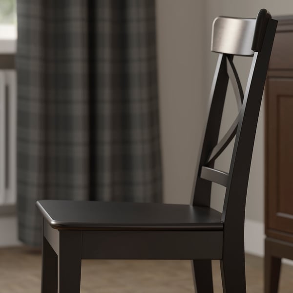 ROSENTORP / ROSENTORP table and 4 chairs, black/black, 155/215x87 cm