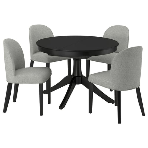 ROSENTORP / ROSENTORP table and 4 chairs, black/Tibbleby beige-grey black, 110/155 cm