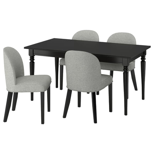 ROSENTORP / ROSENTORP table and 4 chairs, black/Tibbleby beige-grey black, 155/215x87 cm