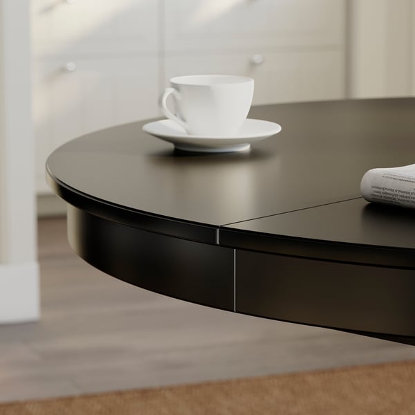 ROSENTORP / ROSENTORP table and 4 chairs, black/Tibbleby beige-grey black, 110/155 cm