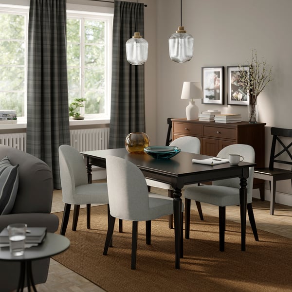 ROSENTORP / ROSENTORP table and 4 chairs, black/Tibbleby beige-grey black, 155/215x87 cm