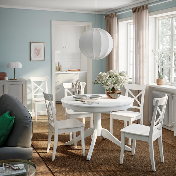 ROSENTORP / ROSENTORP table and 4 chairs, white/white, 110/155 cm