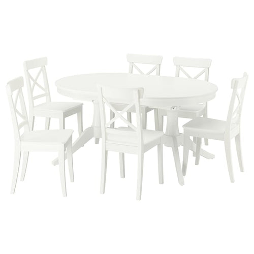 ROSENTORP / ROSENTORP table and 6 chairs, white/white, 160/215x110 cm