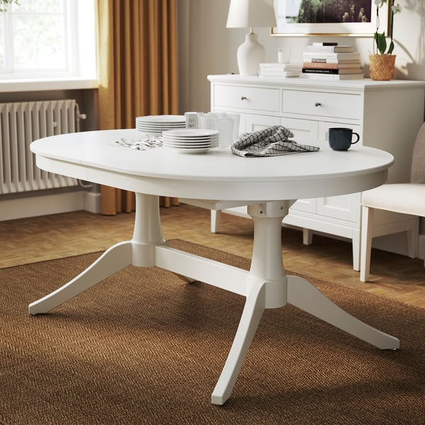 ROSENTORP / ROSENTORP table and 6 chairs, white/white, 160/215x110 cm