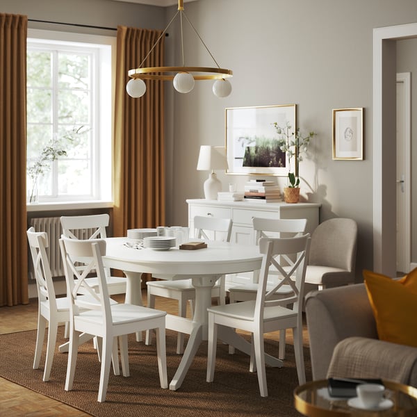 ROSENTORP / ROSENTORP table and 6 chairs, white/white, 160/215x110 cm