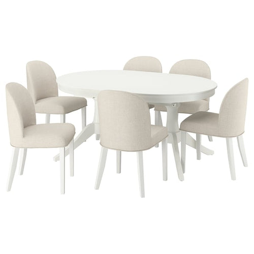 ROSENTORP / ROSENTORP table and 6 chairs, white/Kilanda light beige white, 160/215x110 cm