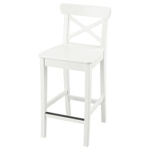 ROSENTORP bar stool with backrest, counter height/white, 63 cm