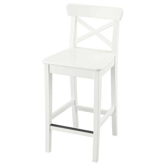 ROSENTORP bar stool with backrest, worktop height/white, 63 cm