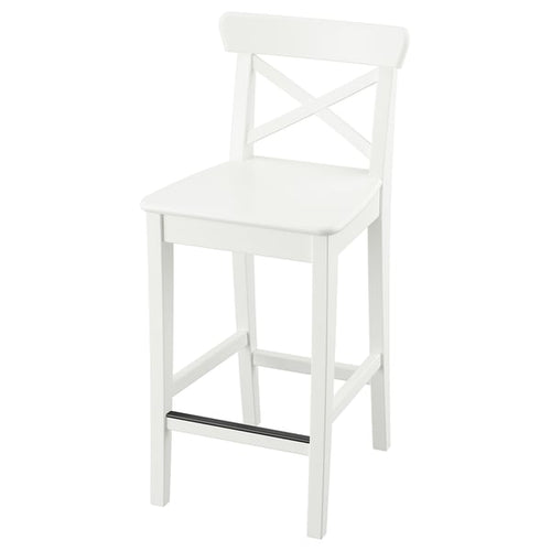 ROSENTORP bar stool with backrest, counter height/white, 63 cm