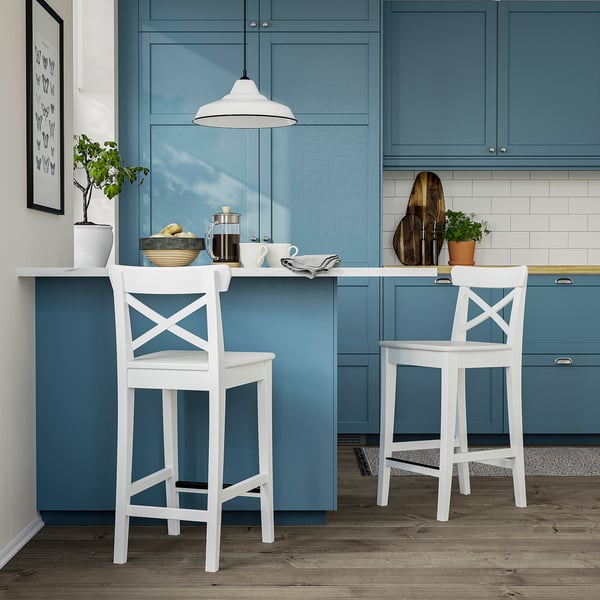 ROSENTORP bar stool with backrest, worktop height/white, 63 cm