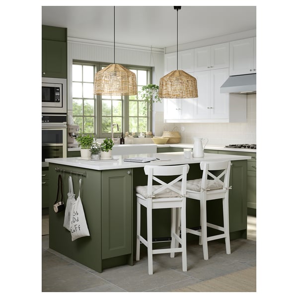 ROSENTORP bar stool with backrest, counter height/white, 63 cm