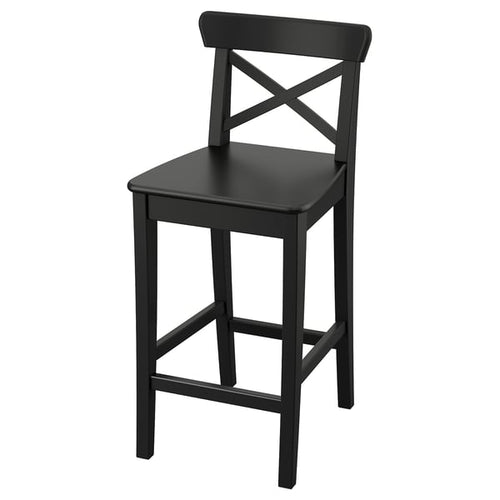 ROSENTORP bar stool with backrest, counter height/black, 63 cm