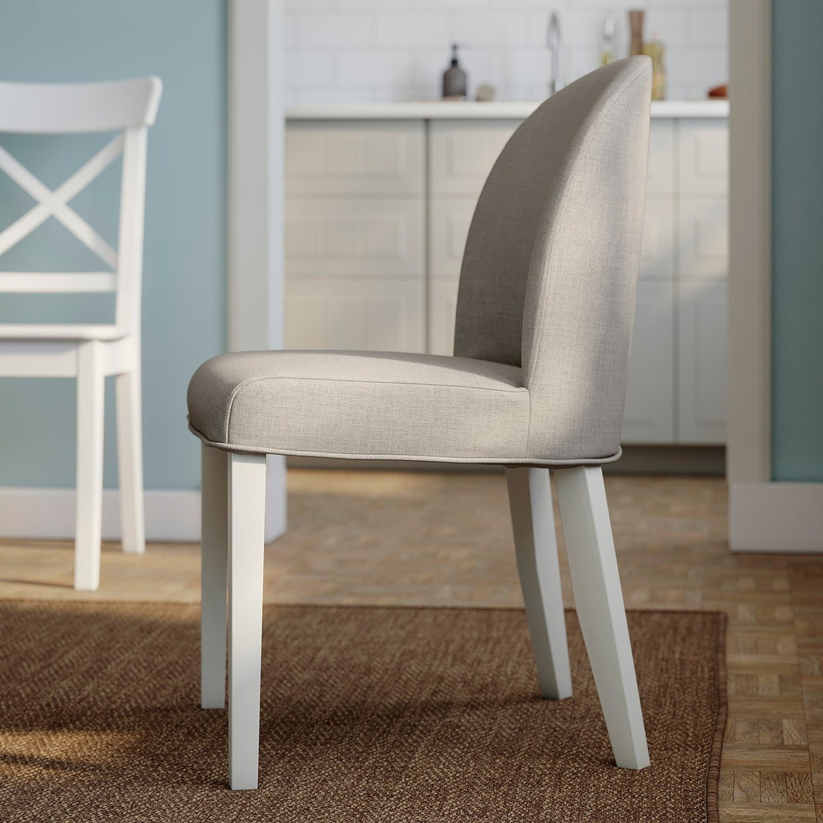 ROSENTORP ext table+3 chairs+1 swivel chair, ash veneer white/Kilanda light beige white, 110/155 cm