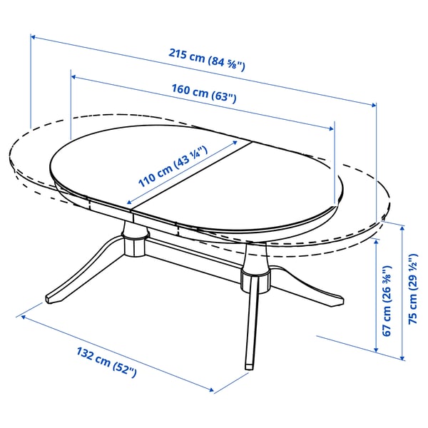 ROSENTORP extending table, white, 160/215x110 cm