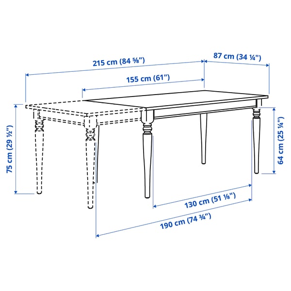 ROSENTORP extending table, white, 155/215x87 cm