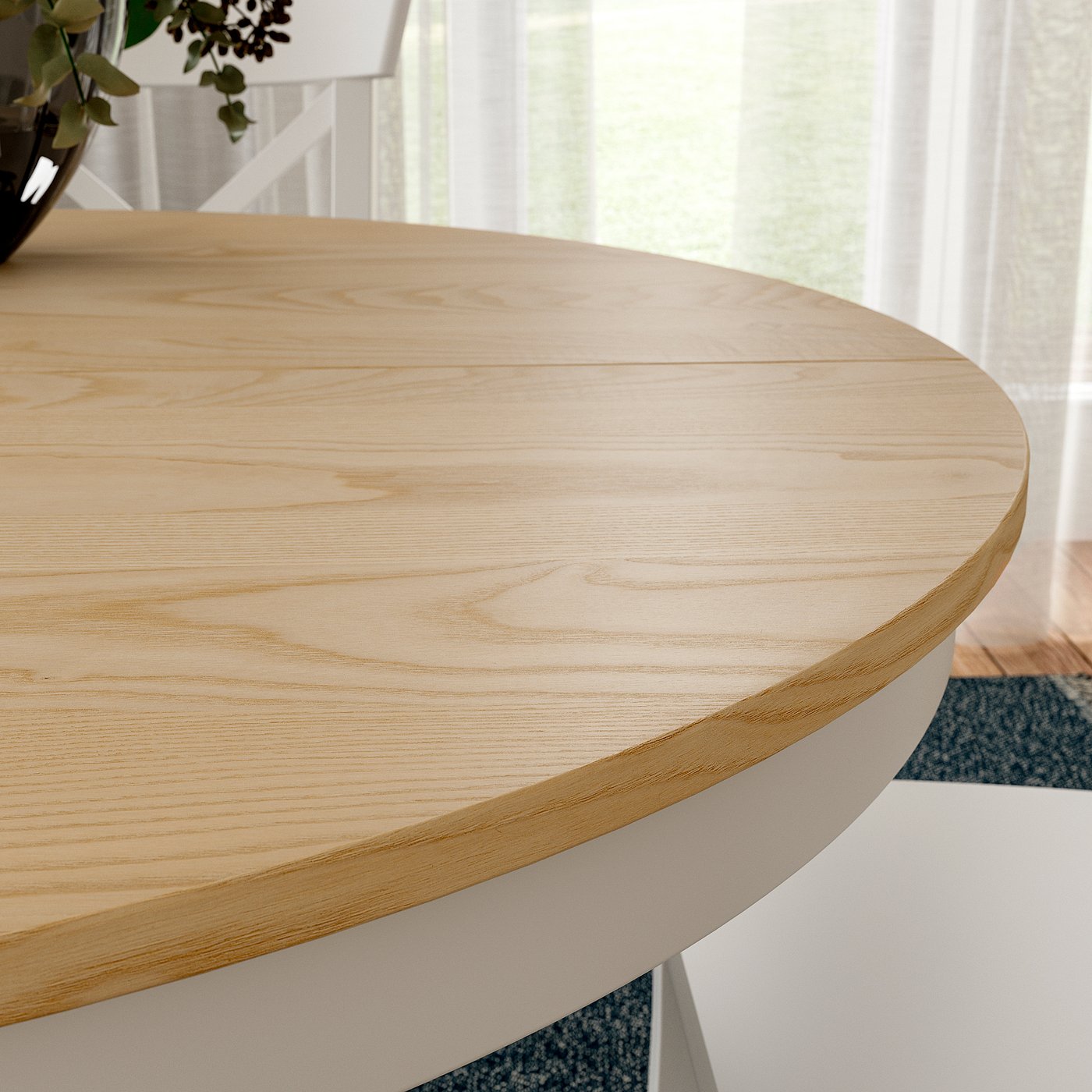 ROSENTORP extendable table, ash veneer/white, 110/155 cm