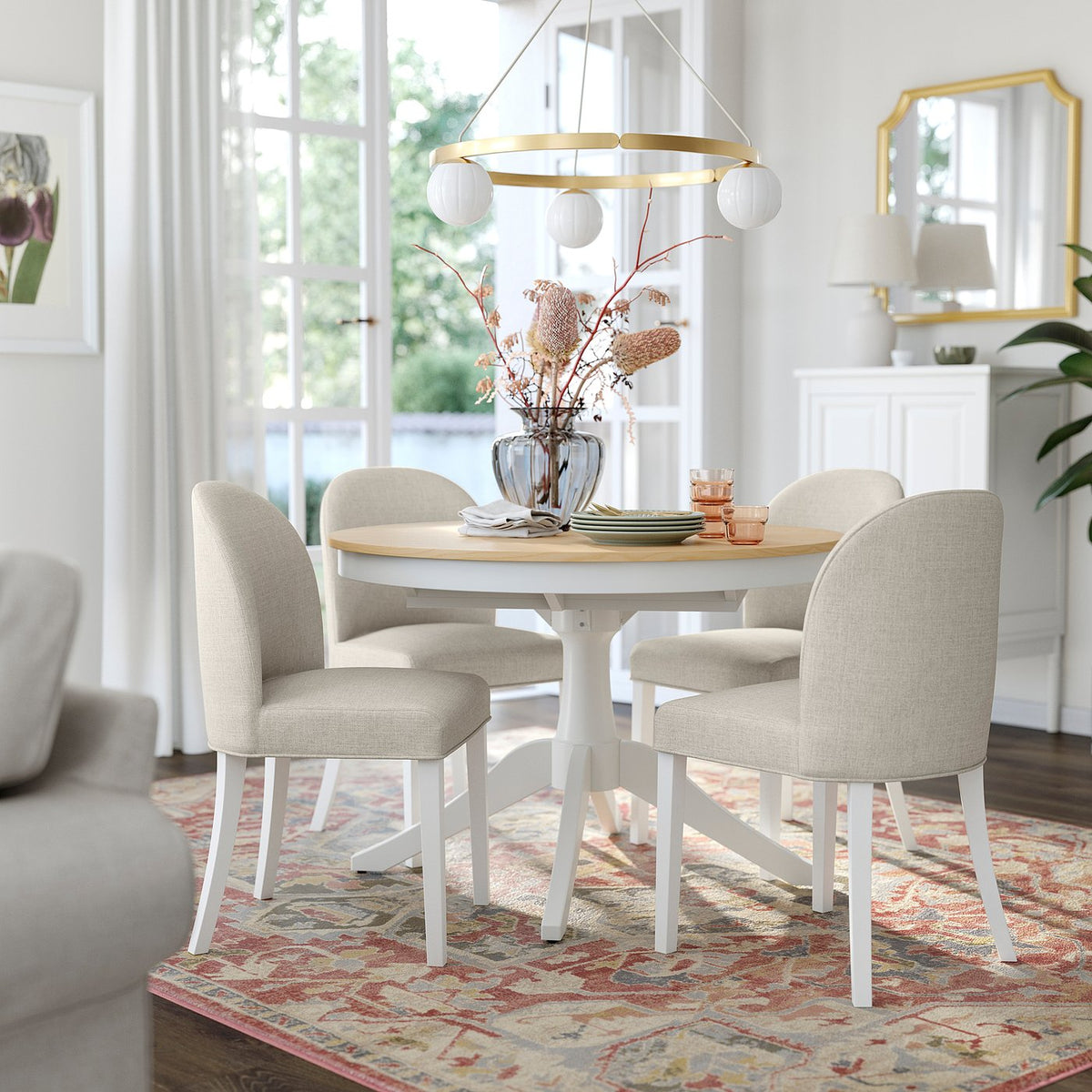 ROSENTORP extendable table, ash veneer/white, 110/155 cm