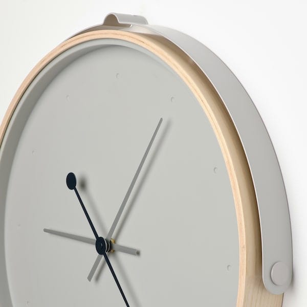 Ikea ROTBLÖTA - Wall clock, ash veneer/light grey, 42 cm
