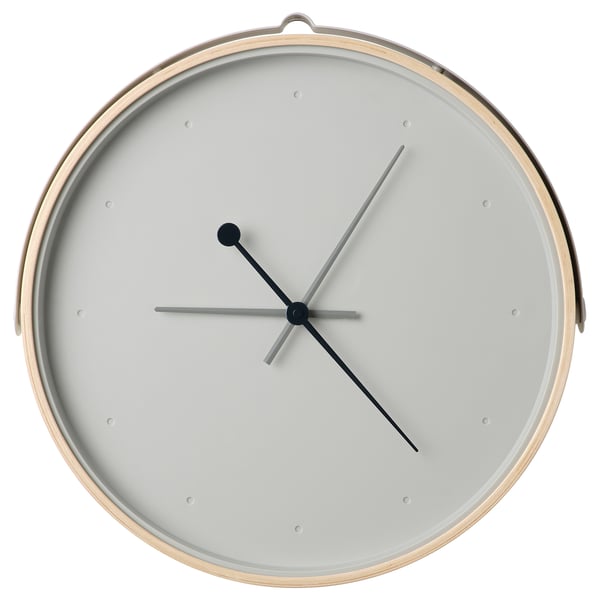 ROTBLÖTA wall clock, ash veneer/light grey, 42 cm