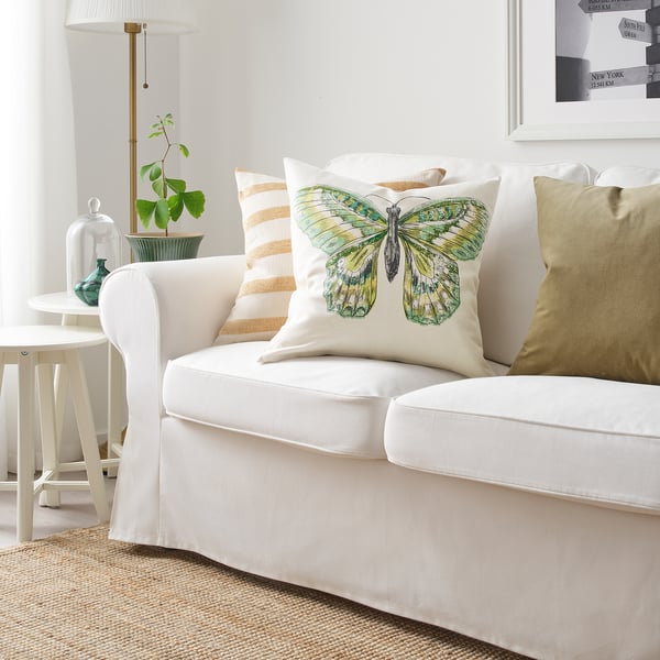 ROTFJÄRIL cushion cover, natural/multicolour