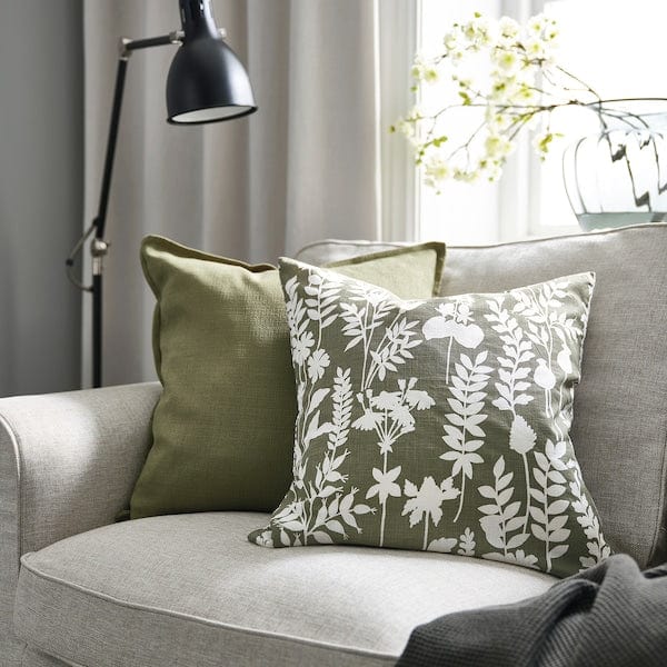 ROTVECKLARE - Cushion cover, grey-green/white, 50x50 cm