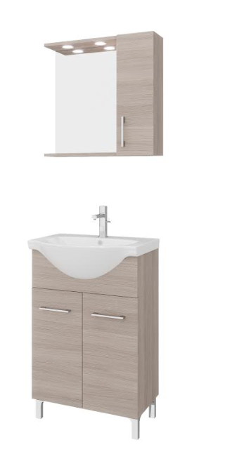 BASE UNIT 2 DOORS AND RUBY SINK CM55 MIRROR WITH WALL UNIT ILLU LED OAK SMOKE