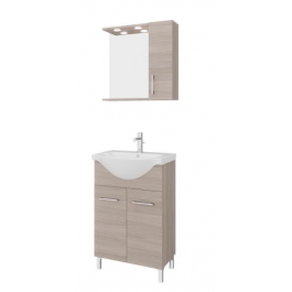 BASE UNIT 2 DOORS AND RUBY SINK CM55 MIRROR WITH WALL UNIT ILLU LED OAK SMOKE