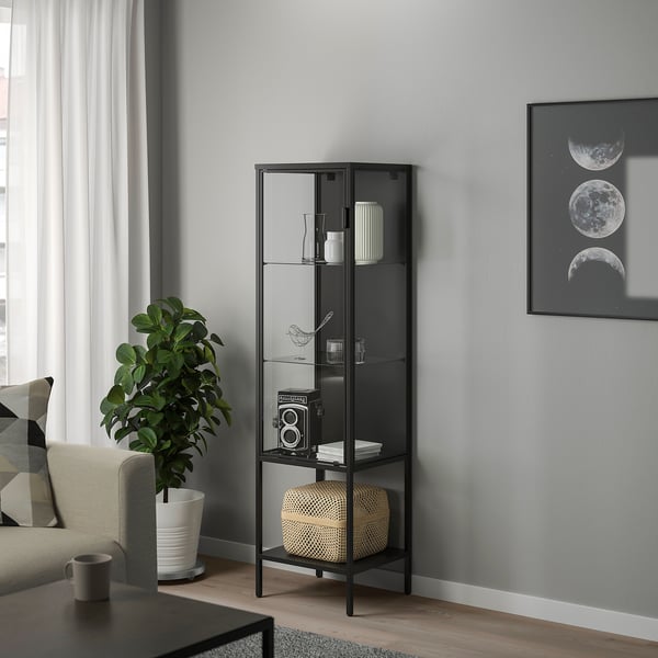 RUDSTA glass-door cabinet, anthracite, 42x37x155 cm