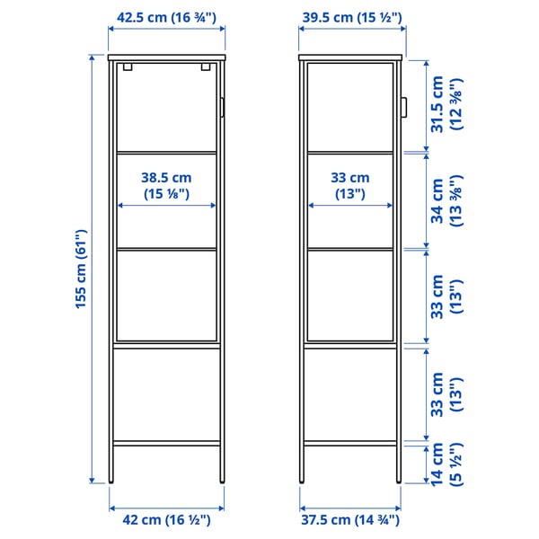 RUDSTA - RUDSTA Glass-door cabinet, anthracite, 42x37x155 cm