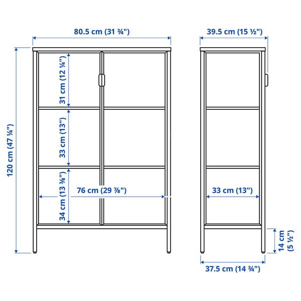 RUDSTA glass-door cabinet, anthracite, 80x37x120 cm