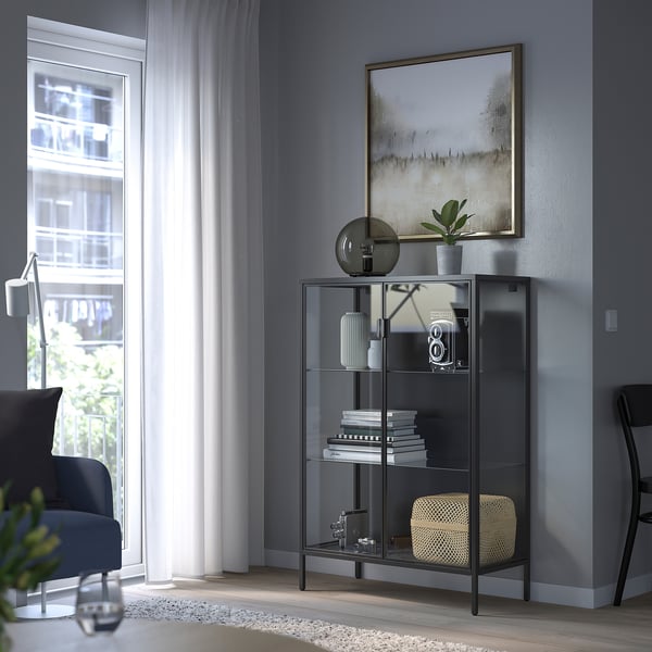 RUDSTA glass-door cabinet, anthracite, 80x37x120 cm