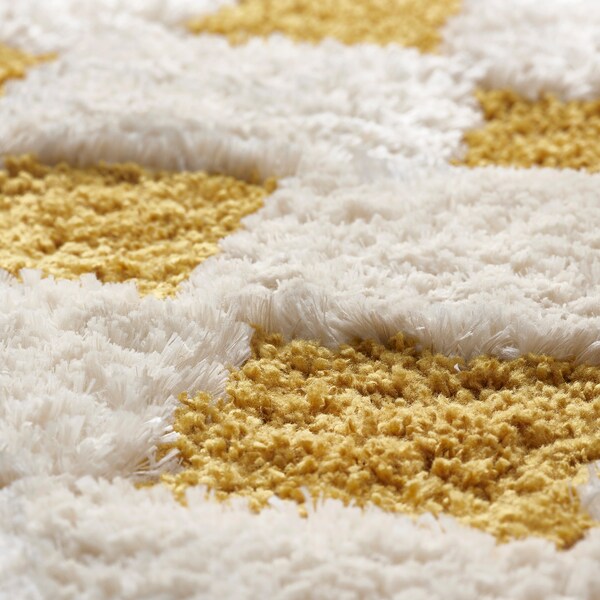 RULLBANA - Rug, high pile, off-white/dark yellow, 133x195 cm