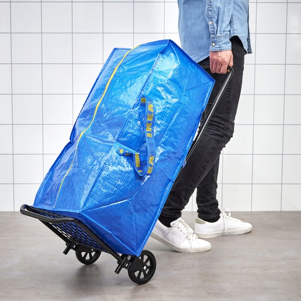 RULLEBÖR / FRAKTA trolley with trunk, black/blue
