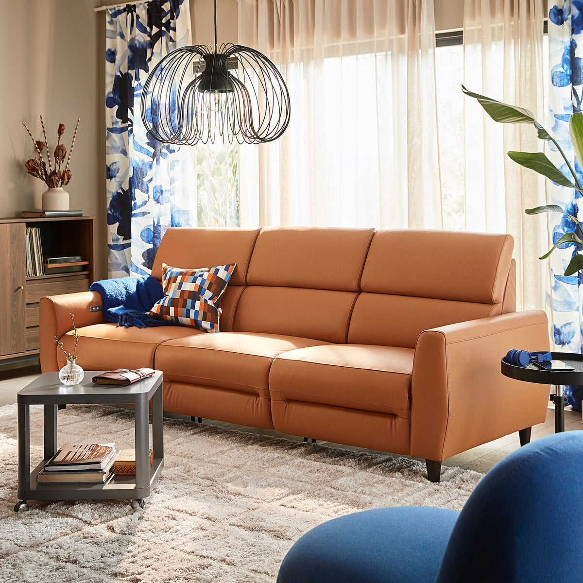 RULLERUM 3-seat sofa w 2 electric recliners, Grann/Bomstad golden-brown, 259x98x94 cm