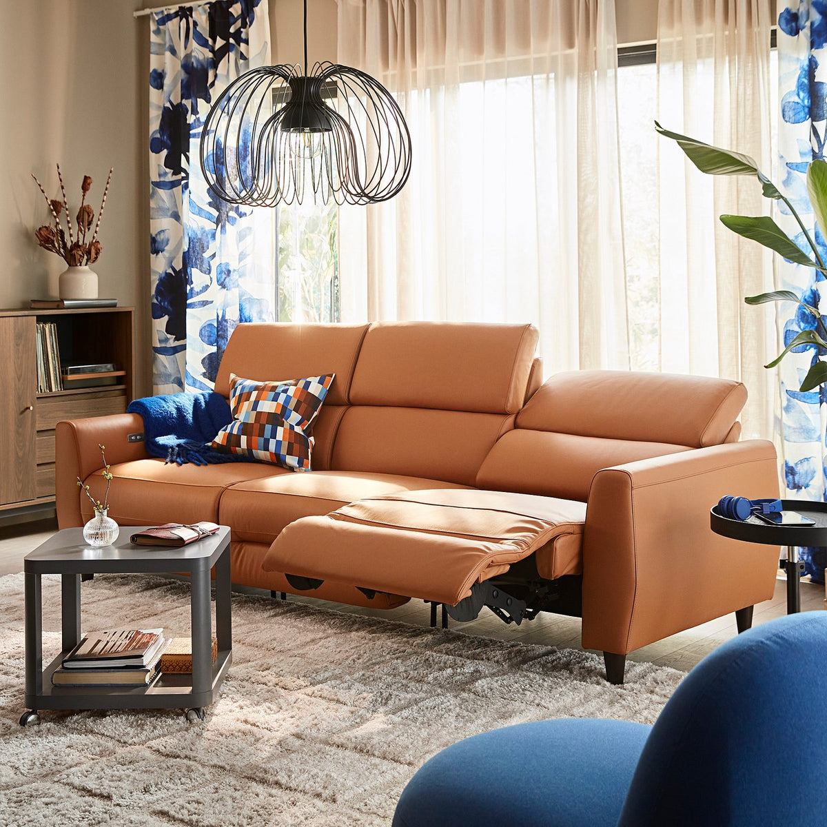 RULLERUM 3-seat sofa w 2 electric recliners, Grann/Bomstad golden-brown, 259x98x94 cm
