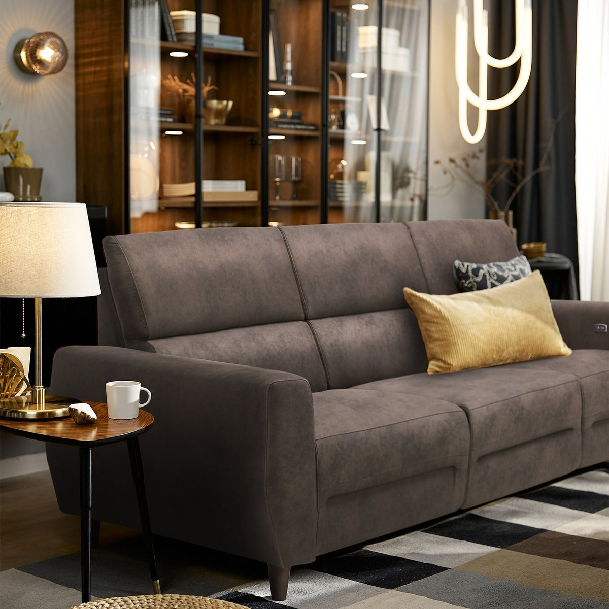 RULLERUM 3-seat sofa w 2 electric recliners, Tornarp dark grey-brown, 259x98x94 cm