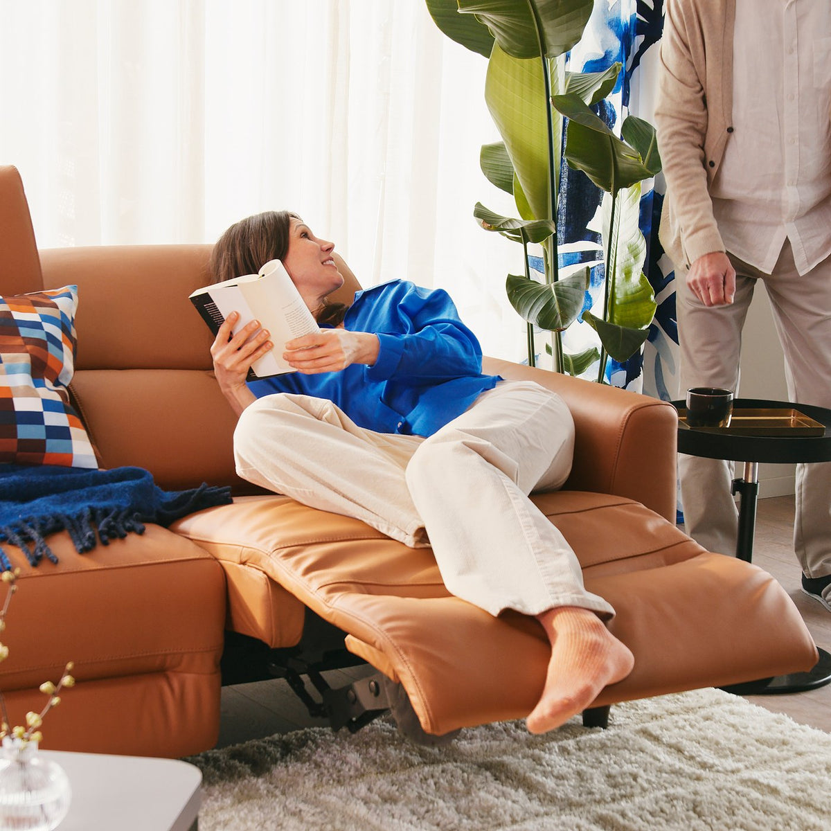 RULLERUM 4-seat sofa w 2 electric recliners, Grann/Bomstad golden-brown, 259x98x94 cm