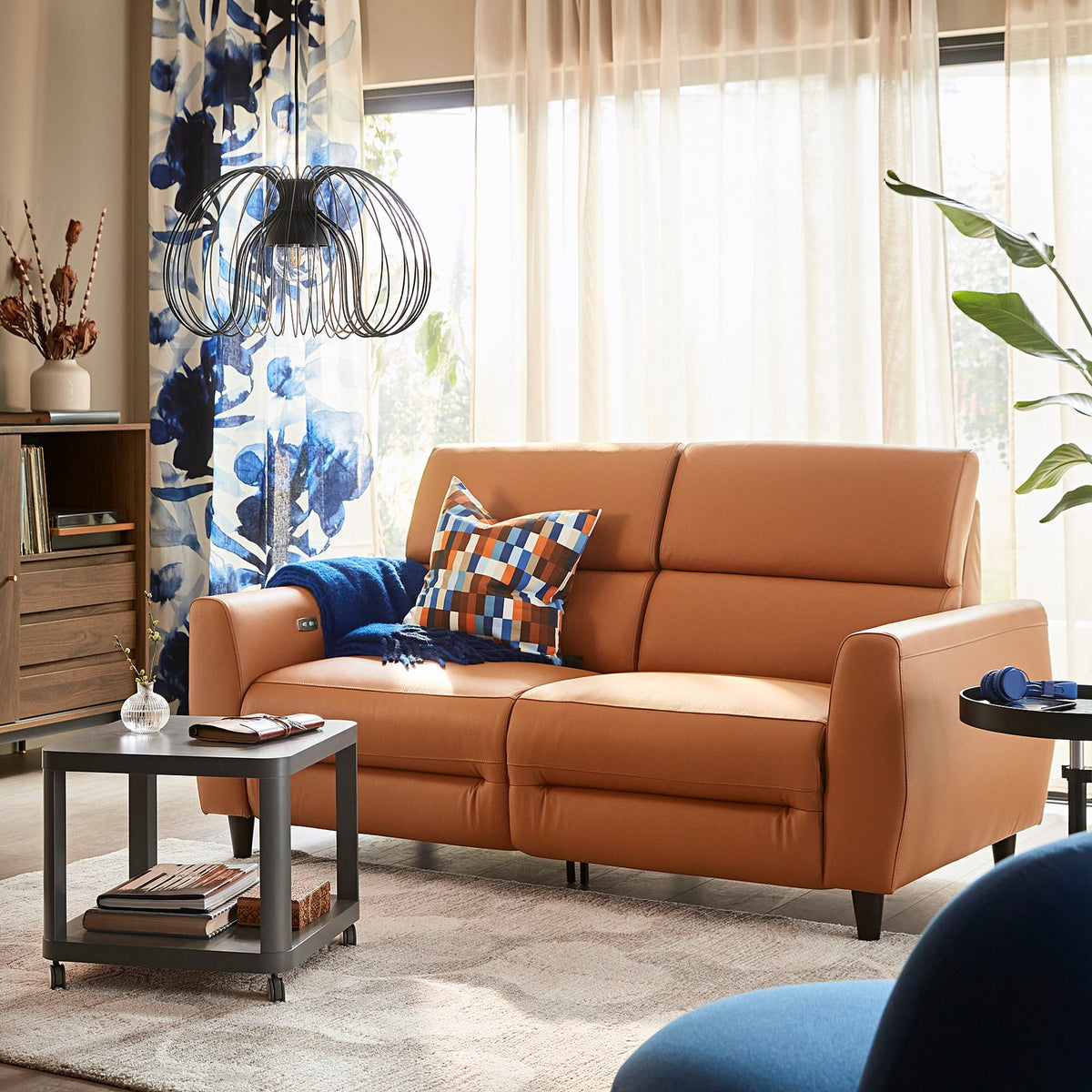 RULLERUM 2-seat sofa with electric recliner, Grann/Bomstad golden-brown, 184 cm