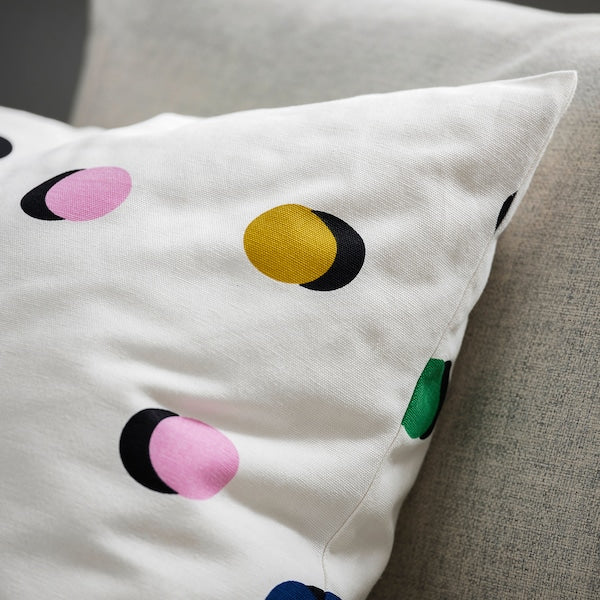 RUNDKRASSING - Cushion cover, white multicolour/dot pattern, 50x50 cm