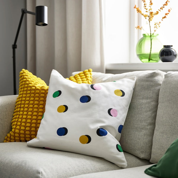 RUNDKRASSING - Cushion cover, white multicolour/dot pattern, 50x50 cm