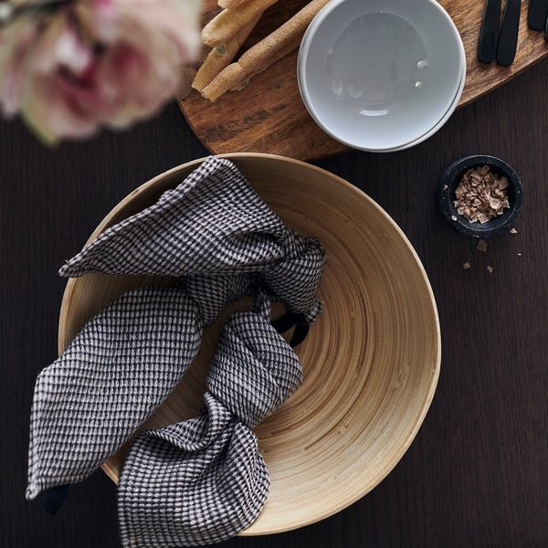 RUNDLIG - RUNDLIG Serving bowl, bamboo/white, 30 cm