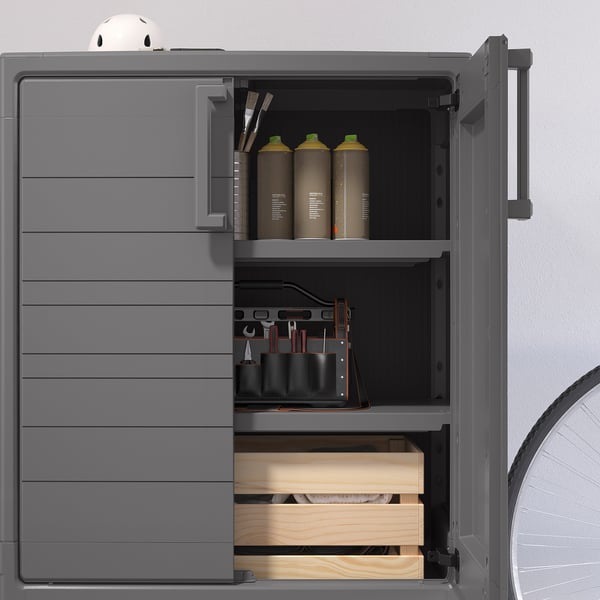 RUNMARÖ cabinet with doors, dark grey indoor/outdoor, 80x44x100 cm