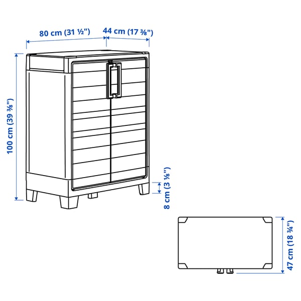 RUNMARÖ cabinet with doors, dark grey indoor/outdoor, 80x44x100 cm